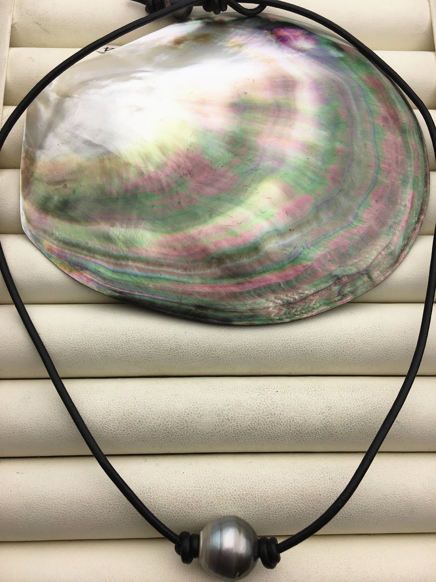 1pc 13-15mm huge big Tahitian Pearl Choker Necklace,Pearl Leather Necklace,Black Leather Pearl necklace,Le11-003