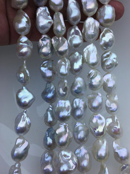 15.5'' AAA 13-15mm White flame ball freshwater pearl,FL15-3A-7-2