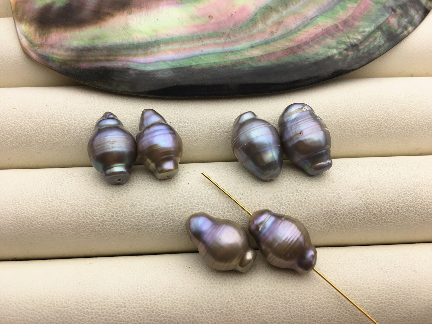 2pairs AA 11-12mm Gray baroque Freshwater Pearl loose Beads Pair,0.8mm through hole,ZS-103-37-19