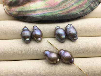 2pairs AA 11-12mm Gray baroque Freshwater Pearl loose Beads Pair,0.8mm through hole,ZS-103-37-19