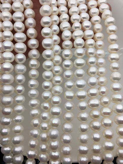 AA+ 9mm white potato freshwater pearls,freshwater potato shape pearl string,CR9-2A-5