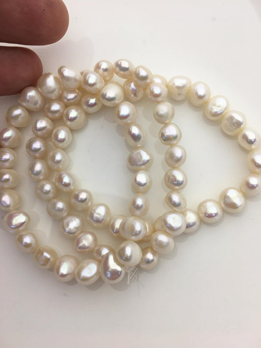 2pcs 7'' AA+ 7.5-9mm White nugget Freshwater pearl Elastic string Bracelet,baroque pearl bracelet,B8-T8