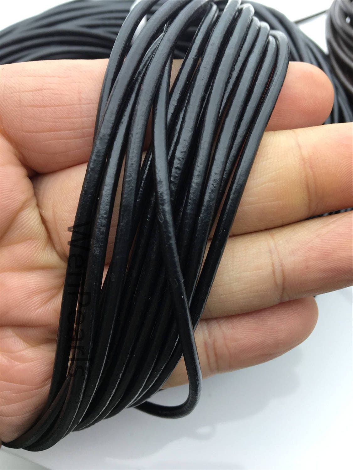3mm Black/Coffer Round Leather Cord,Wholesale Jewelry Supplies,Distressed Matte Finish,LC3-204