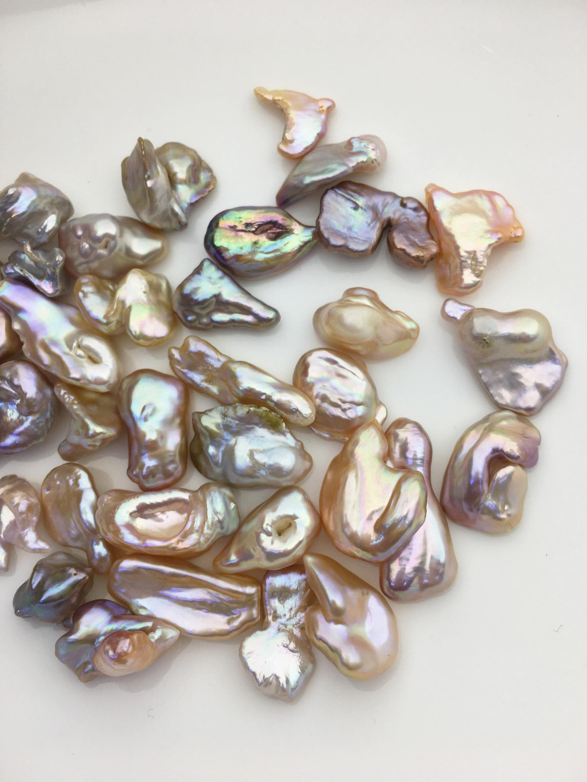 32pcs AAA 9-18mm natural color rainbow keshi freshwater pearls,no hole,ZS-127-T7