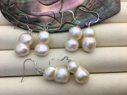 1 pair AA+ 11-13mm White gourd baroque pearl dangle earrings,S925 Sterling Sliver dangle earrings,wedding pearl earrings,SE3-T10
