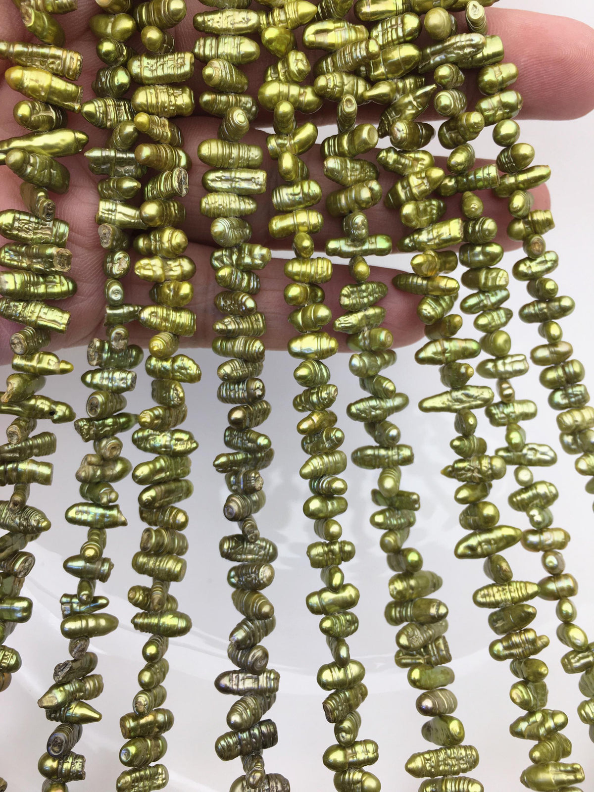 AA 4-5mm green Biwa Pearl Necklace,Genuine Fresh Water Pearl,Wedding Necklace,Mothers Day,ZS-80-10-44