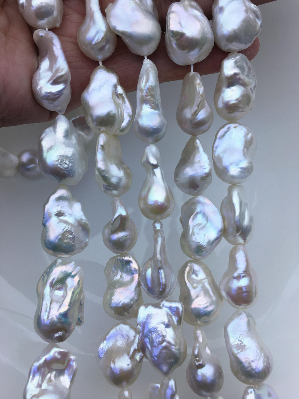 15.5'' AAA 14-18mm Natural White flame ball pearl,FL15-3A-7-42