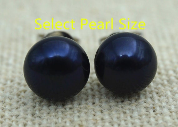Select 4/5/6/7/8/9/10mm size Black Pearl Stud Earrings,Select Size, AAAA pearl earrings,Sterling Silver,Wedding,classic pearl studs,SE1-017