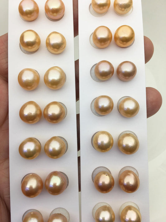 2 pairs AAA 10-11mm orange rice freshwater pearls,half hole,LR10-T9