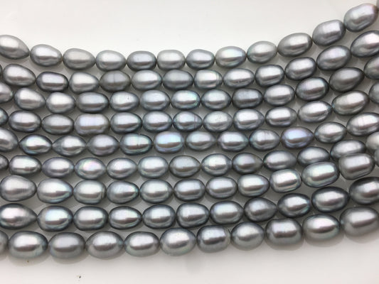 AA+ 8.4-9.3x11-13mm Gray long rice Freshwater pearl,for leather pearl necklace,Cultured pearl,white oval pearl necklace,LR9-T9
