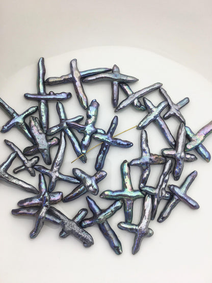 10pcs AAA/AA+ 20-30mm Freshwater Pearl Loose Pearl Bead Black Blue Cross Pearl Loose Bead,oblique hole,ZS-100-9