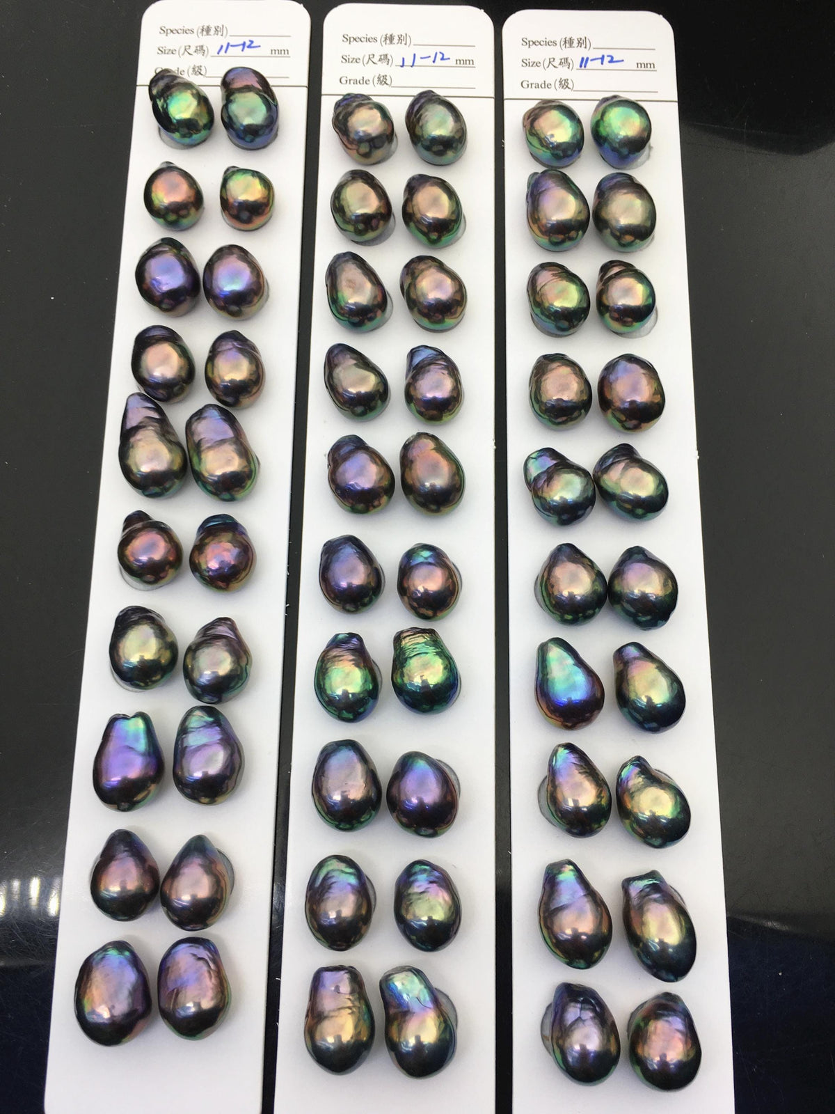 5 pairs AAA 11-12mm Black Rainbow long baroque drop edison freshwater pearl Pair,top half hole,ED11-3A-2-27