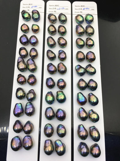 5 pairs AAA 11-12mm Black Rainbow long baroque drop edison freshwater pearl Pair,top half hole,ED11-3A-2-27