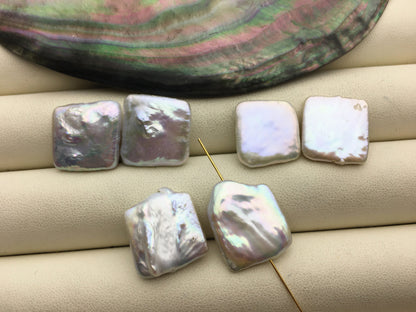 1 pair AA+ 16-18x16-18mm Big White Rectangle Freshwater Pearl White loose Beads Pair,0.9mm through hole,ZS-103-37-62