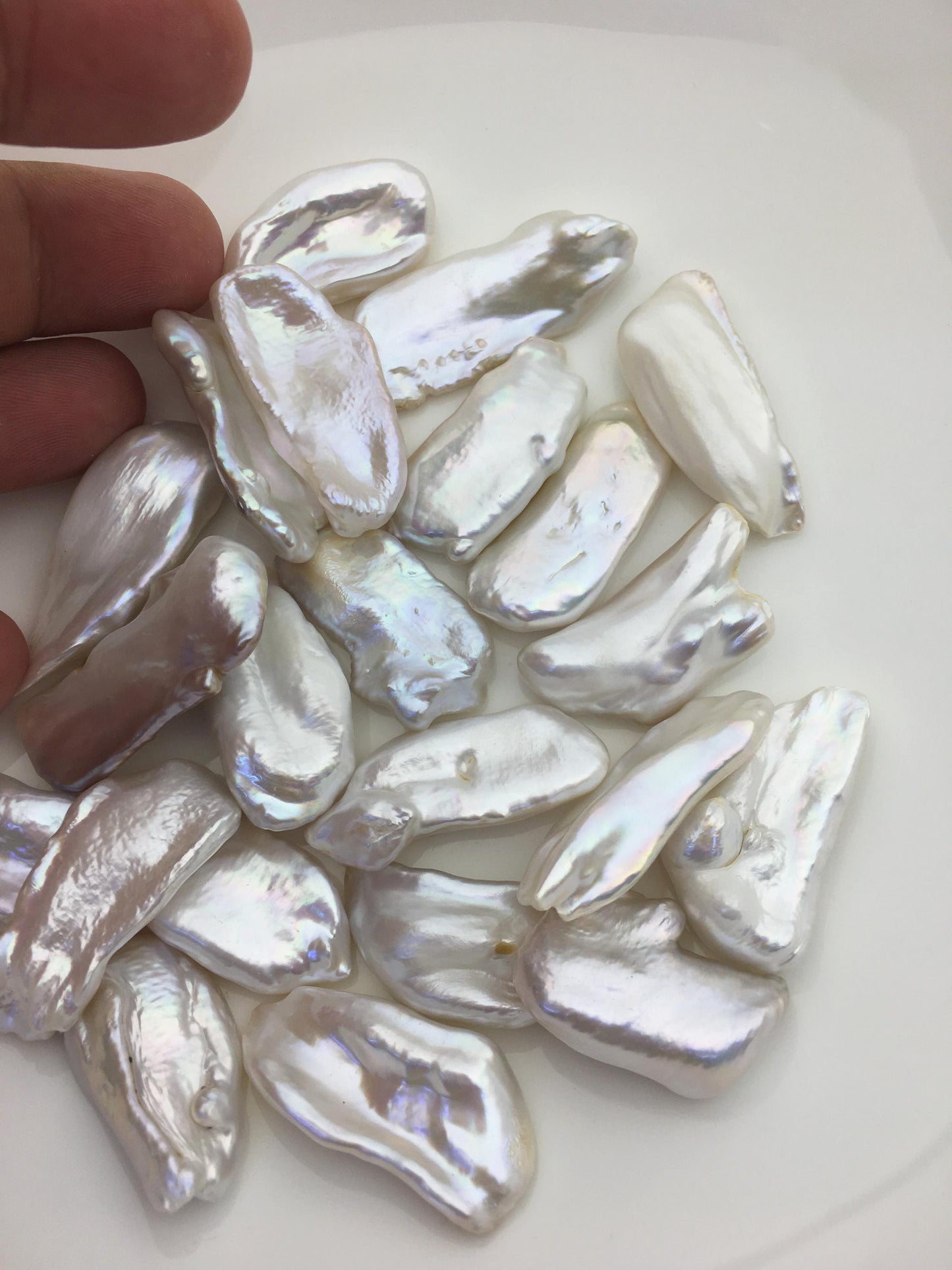 11pcs AAA 14-16mm big white thick biwa keshi Freshwater Pearls, no hole,ZS-80-1-10