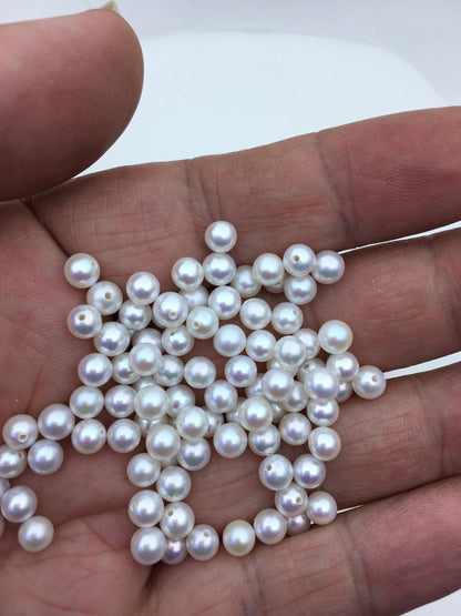 10pcs AAA 4.5-5mm white seed round freshwater pearls,tiny pearl supply,0.9mm half drilled,diy jewelry,RP4-3A-6