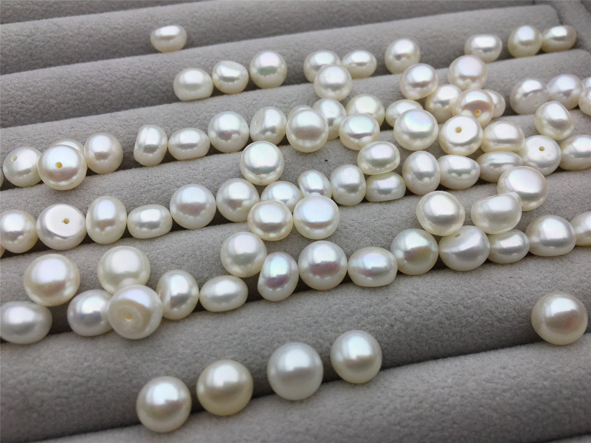 10pcs AAA 7.5-8mm high luster button round freshwater pearl,half drilled,BTN7-4A-1-4
