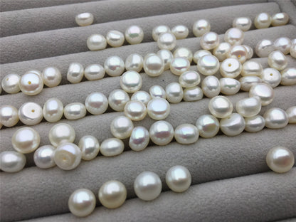 10pcs AAA 7-7.5mm high luster button round freshwater pearl,half drilled,BTN7-4A-1-2