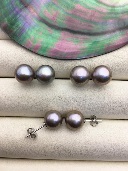 AAA 9-10mm gray round edison pearl stud earrings,S925 Sterling Sliver stud earrings,wedding pearl earrings,SE3-T9-6