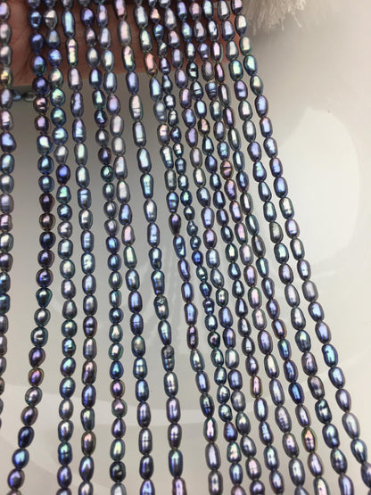 AAA 3-3.5mm black blue rainbow rice pearls,full strand,oval loose pearl beads,diy pearl,ultured pearl,diy pearl beads,LR3-3A-37