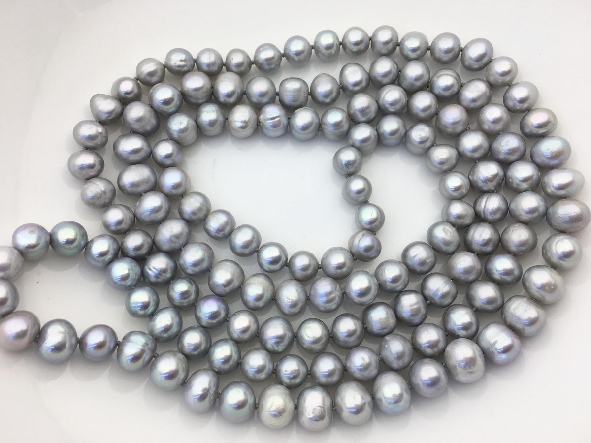 48'' 9mm Gray Near round potato Pearl Necklace,dark gray Pearl necklace,gray round pearl, Love, Mothers Day,Happiness,wholesale,NPN1-002