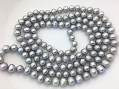 48'' 9mm Gray Near round potato Pearl Necklace,dark gray Pearl necklace,gray round pearl, Love, Mothers Day,Happiness,wholesale,NPN1-002