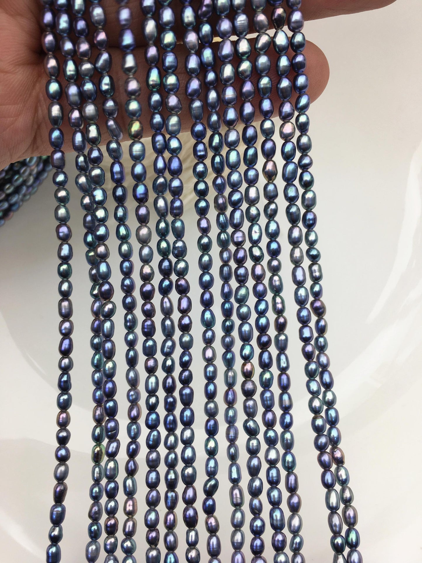AAA 2.8-3mm deep blue rainbow rice pearls,oval loose pearl beads,diy pearl,genuine pearl,Cultured pearl,diy pearl beads,LR2-3A-25
