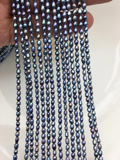 AAA 2.8-3mm deep blue rainbow rice pearls,oval loose pearl beads,diy pearl,genuine pearl,Cultured pearl,diy pearl beads,LR2-3A-25