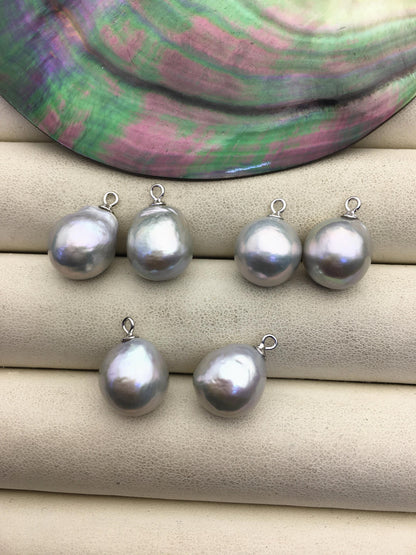 2 pairs AAA 11-12mm gray baroque drop edison freshwater pearl Pair,ED11-3A-2-44