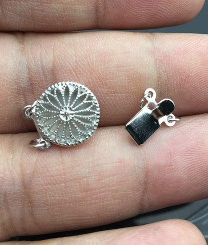 11.5mm Two Rows 925 sterling silver flower clasp, 2 strand clasp, push-in pearl clasp,necklace clasp,fashion jewelry findings, ASL-CL-016