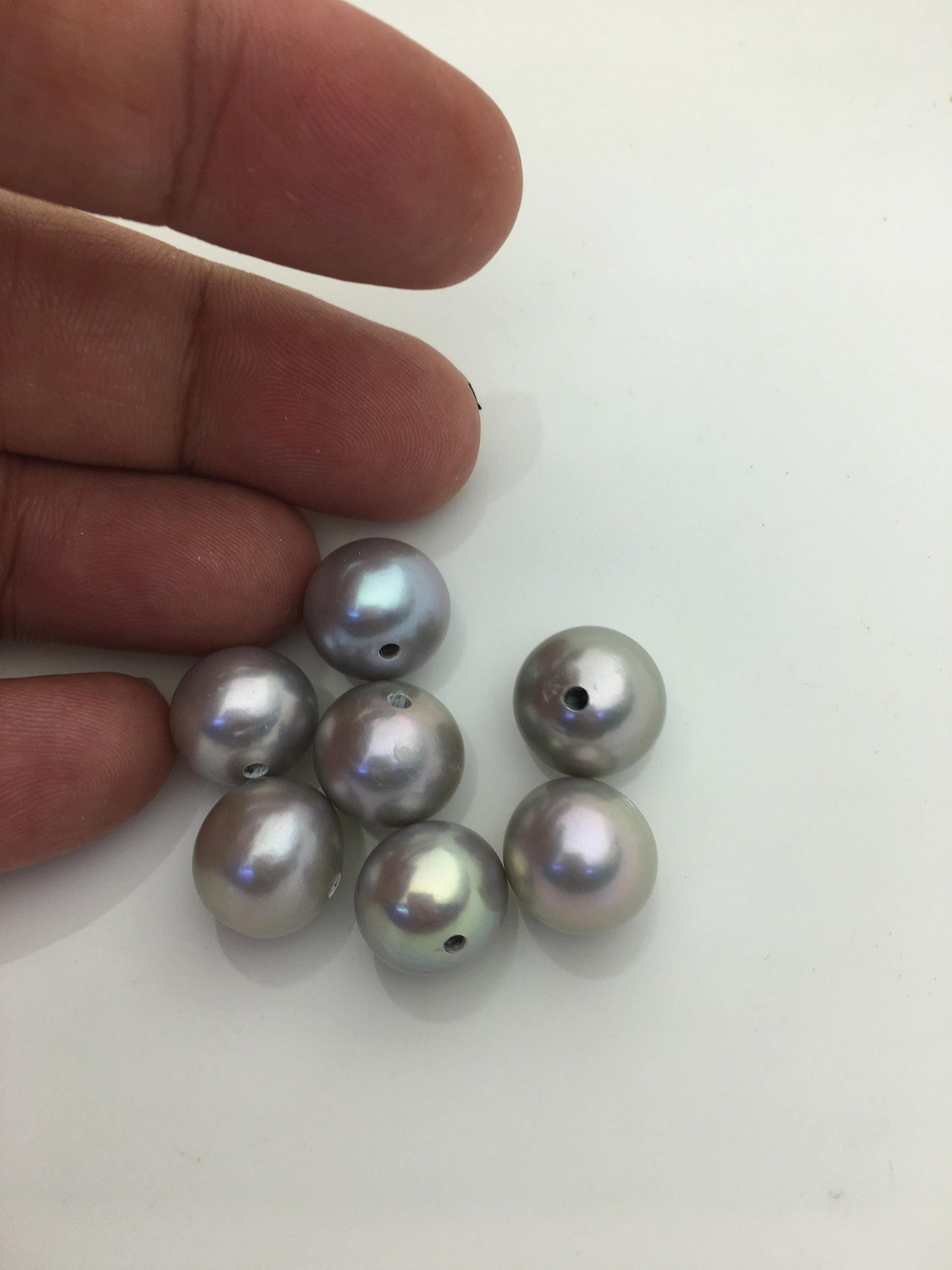 7pcs AAA/AA+ 13-14mm gray button near round freshwater pearls,2.2mm large hole,RP13-T10