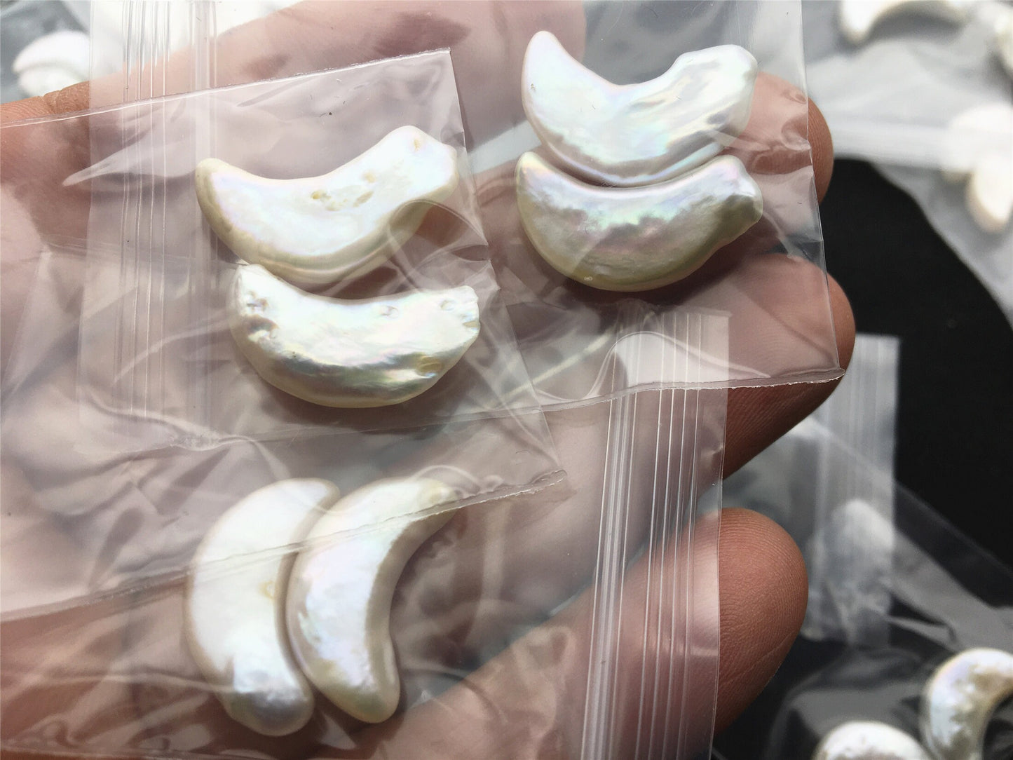 1 pair AAA 8-9x16-18mm White Moon Banana Shape Freshwater Pearl White loose Beads Pair,wholesale,ZS-103-37-6