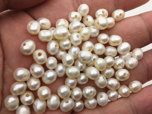 50pcs AA 6-6.5mm 1.6mm large hole white potato freshwater pearl,wholesale,fresh water loose pearl string wholesale in bulk,CR6-2A-1