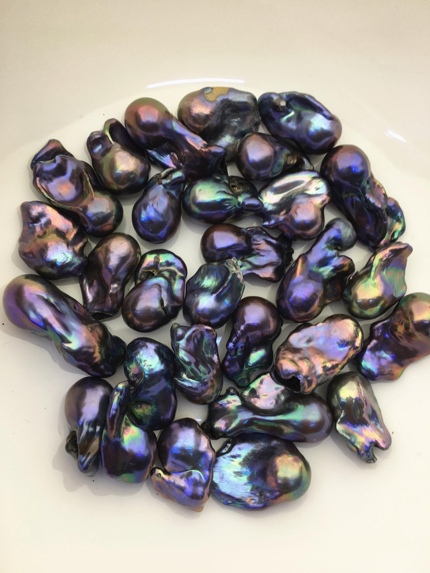 20pcs A 14-18mm black blue baroque Flame ball Pearl - one side good - no hole,FL15-T4-28