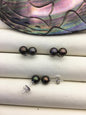 1 pair AAA 6.5-7mm Deep Green Round Pearl Stud Earrings,Sterling Silver,Wedding,classic pearl studs,SE1-T24
