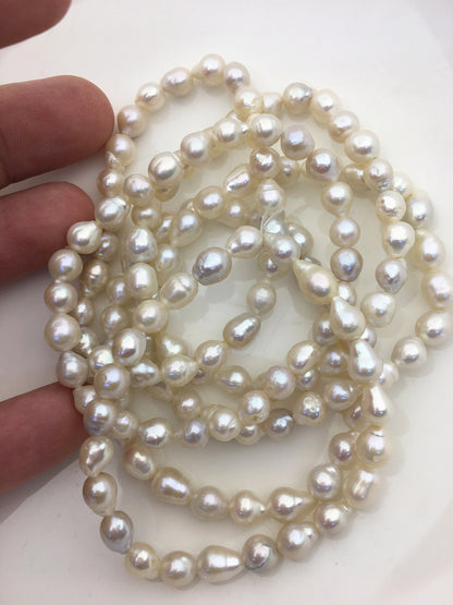 High Luster!2pcs 7 inchs AA+ 5-6mm White Baroque Freshwater Akoya pearl Elastic string Bracelet,B8-003-2