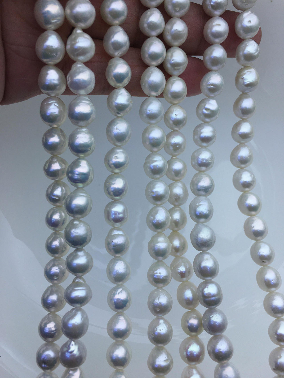 AA+ 7-9mm white ova near round Edison Freshwater Pearl,ED12-2A-5-30