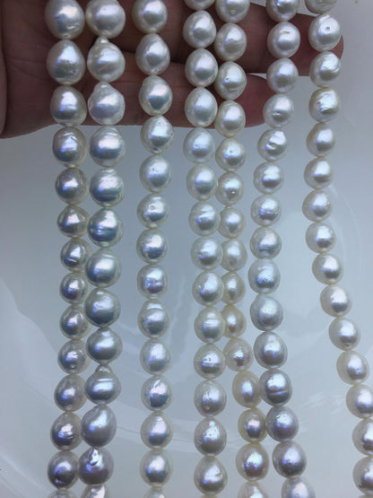 AA+ 7-9mm white ova near round Edison Freshwater Pearl,ED12-2A-5-30