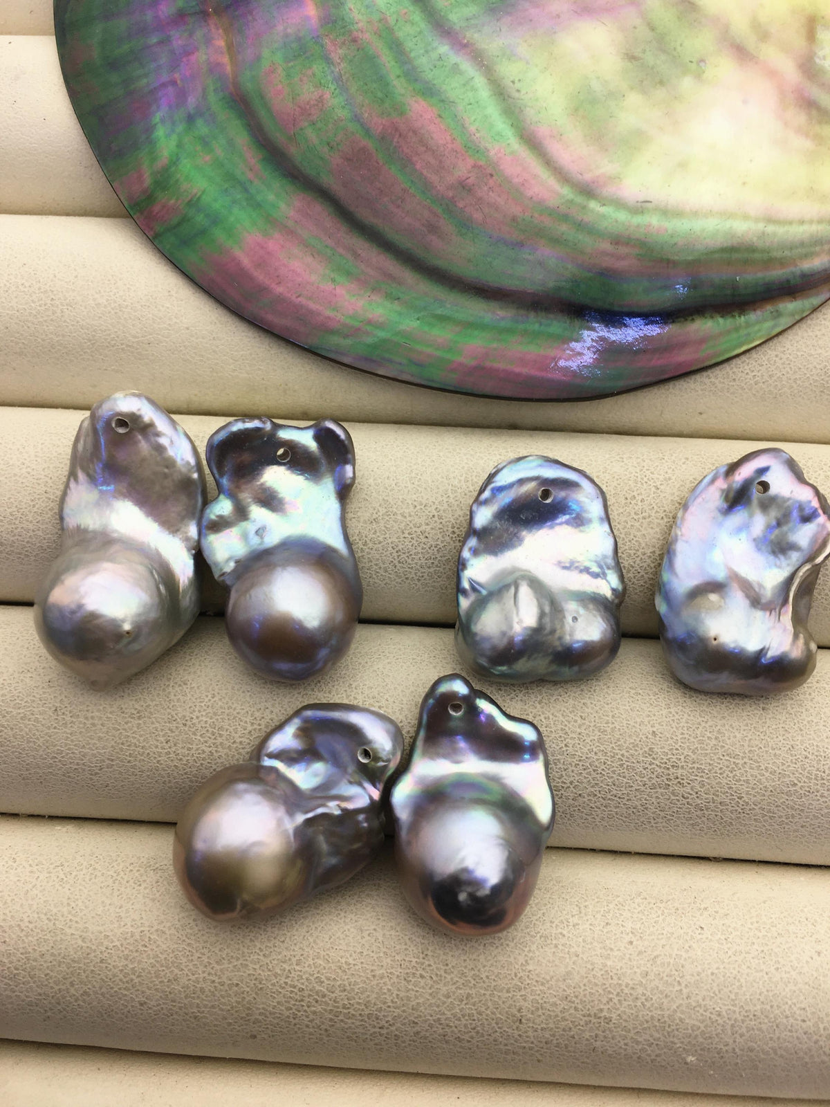 2 pairs AA+ 13-17mm Grray Flameball Pearl Pairs - large Baroque freshwater pearl pairs- 1.0 top side hole, FL15-3A-8-45