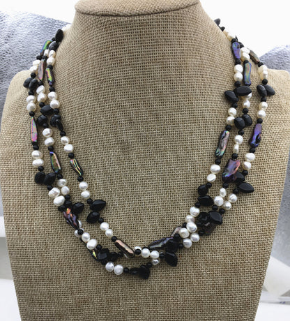 20'' three rows white black freshwater fashion necklace,NPN1-T60