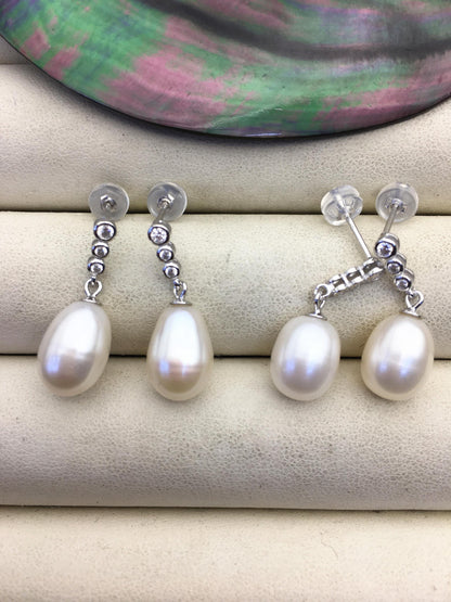 Simple AAA white rice pearl cz stud earrings,pearl for women for girl,SE3-107