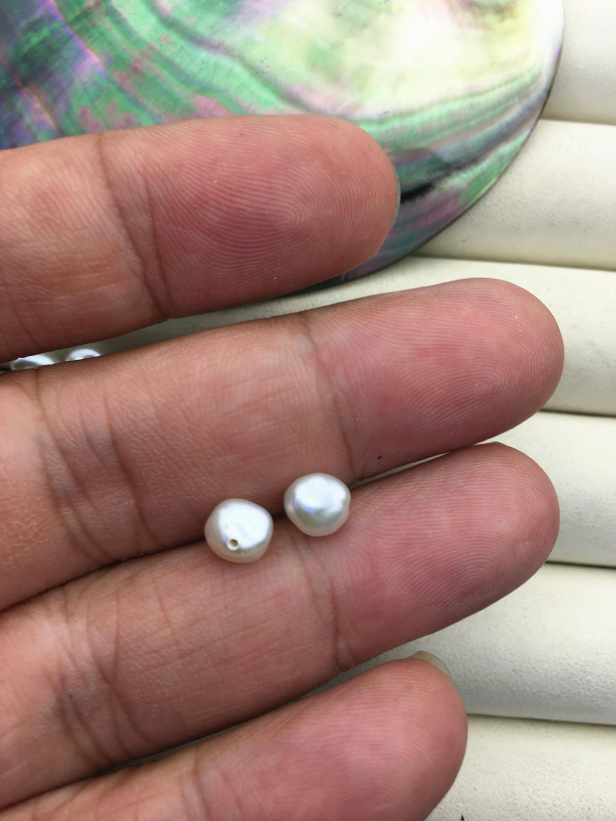 2 pairs AAA 6-7mm White keshi pearls Pair,for make stud earrings,half hole,loose pearl beads,very high luster,ZS-127-62-1