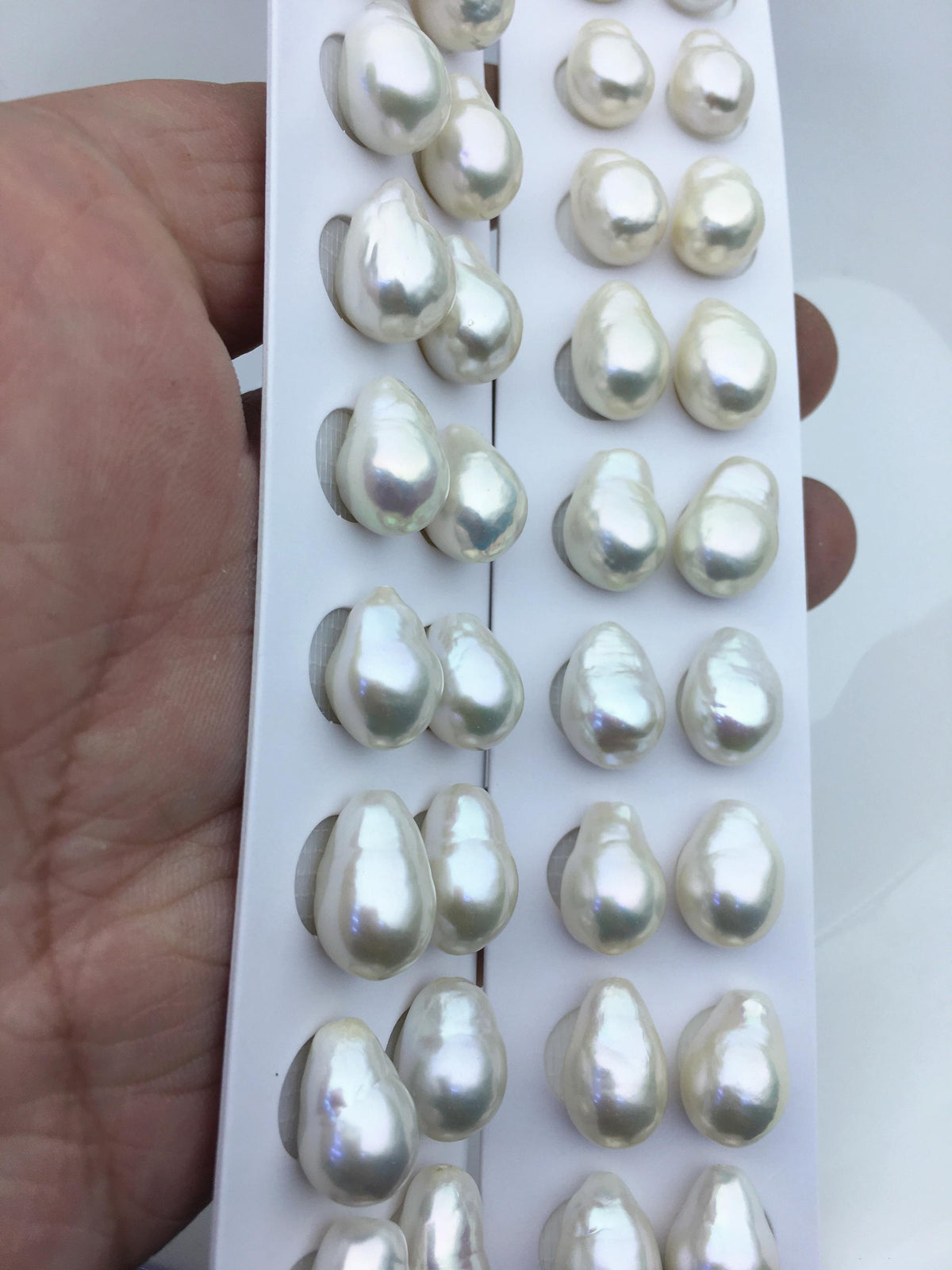2 pairs AAA 10-11mm white long teardrop freshwater pearls, half hole,LR10-T3
