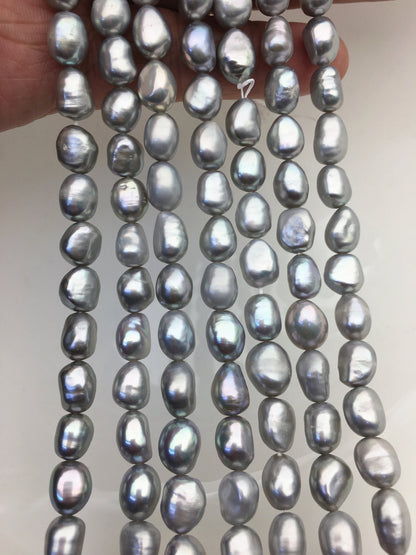 AAA 7.4-8.4m gray nugget freshwater pearls,white cultured freshwater baroque pearl bead string,LM8-T8
