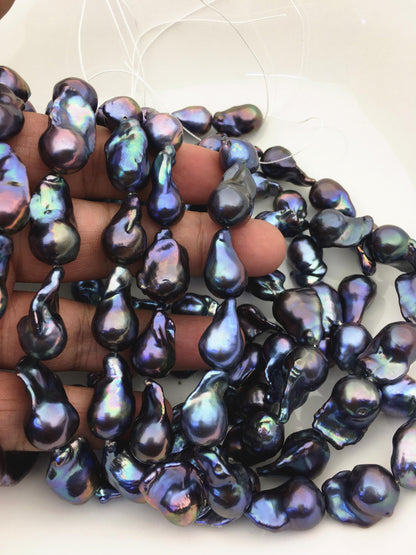 15.5'' AAA 12-15mm Black Green Blue Rainbow flame ball pearl,FL15-3A-7-16