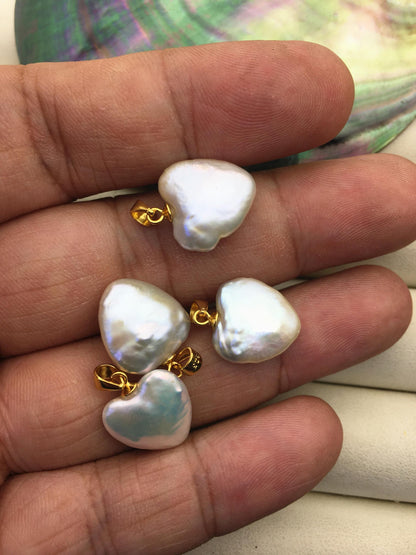 2pcs AAA 14-15mm White Heart pearl pendant,sterling silver pearl pendant,NC1-T13