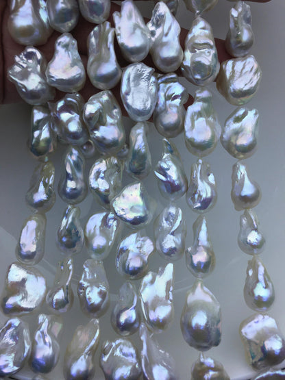15.5'' AAA 13-16mm White flame ball freshwater pearl,FL15-3A-7-11