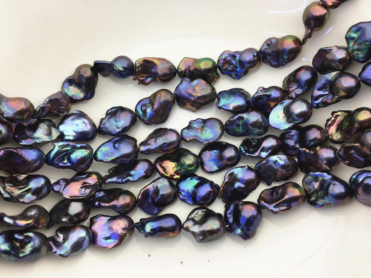 15.5'' AAA 14-18mm Black Rainbow flame ball pearl,FL15-3A-7-24