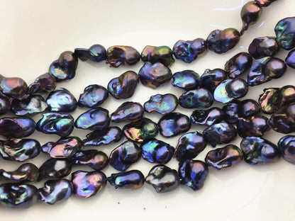 15.5'' AAA 14-18mm Black Rainbow flame ball pearl,FL15-3A-7-24