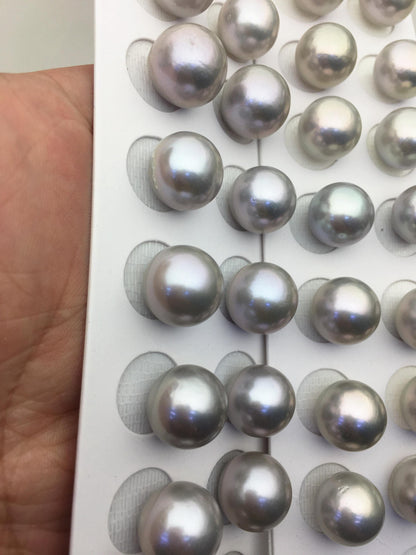 1 pair AAA 14-15mm Gray Round edison freshwater pearl,half hole, RP14-3A-1